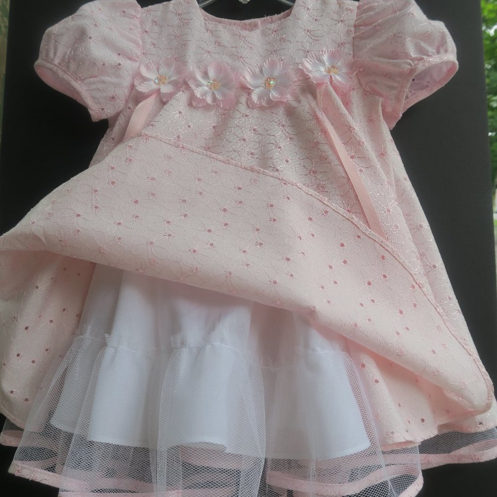 Bonnie Jean girls dress 24 months rose fabric with floral embroidery pink roses - Picture 4 of 8